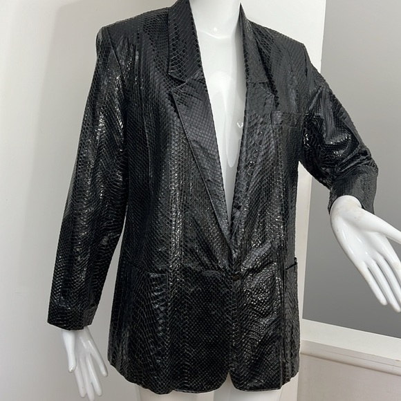 Python Snakeskin Sz 6-8 Custom Made Blazer Jacket Padded Shoulders Patch Pockets - Picture 4 of 11